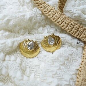 Nicola Bathie Gold and Crystal Shell Earrings